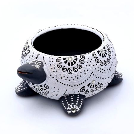 Handmade Washable Terracotta Modern Turtle Diya Tealight T-Light Holder - White